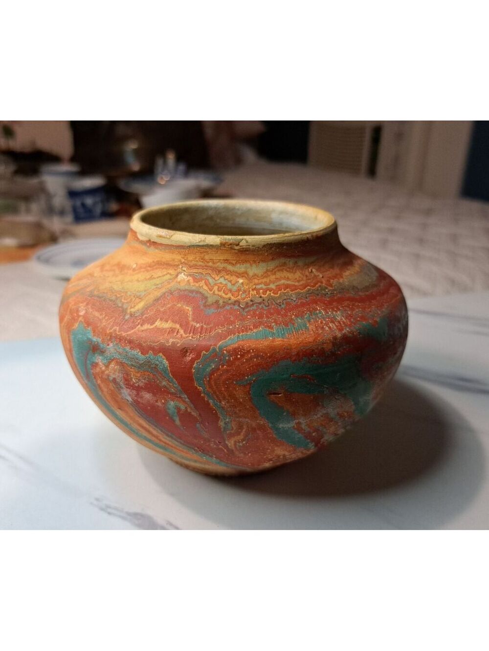 Vintage Nemadji Pottery Vase w Marbled Swirl Pattern Vase Moose Lake